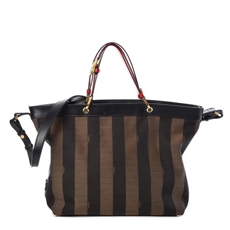 Fendi Tobacco Pequin Striped Vitello Tote 